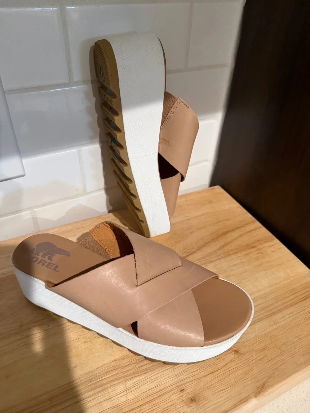 Sorel Cameron Flatform Mule Sandal Leather Size 7.5